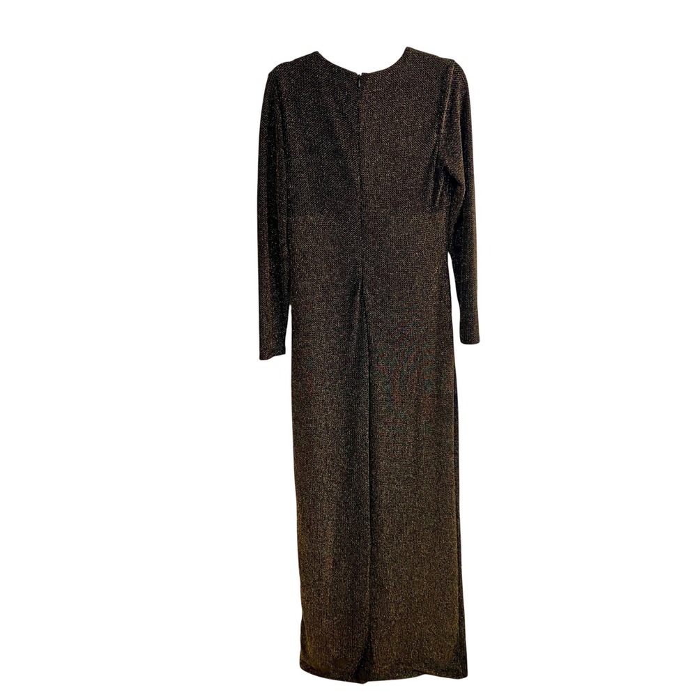 Lauren Ralph Lauren Metallic Gold Black Knit  Gown Ruched Maxi Dress 12‎ - Picture 4 of 8